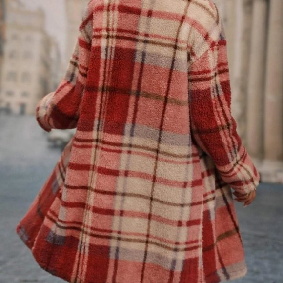 Red Preppy Womens Teddy Coat - Picture 4 of 5